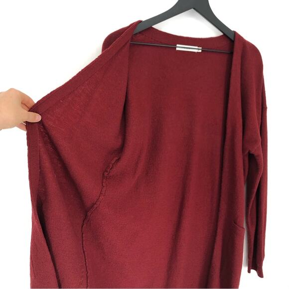 MOUSSY Open Front Knit Wool Duster Cardigan Maroon Red OS - Picture 5 of 10